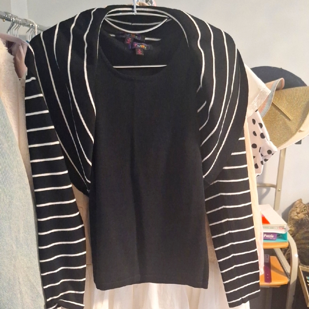 Black and White Striped Sweater 2 Pieces